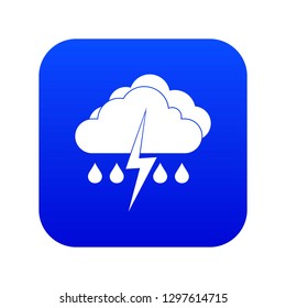 Cloud with lightning and rain icon digital blue for any design isolated on white vector illustration
