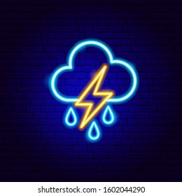 Cloud Lightning Rain Neon Sign. Vector Illustration of Weather Promotion.