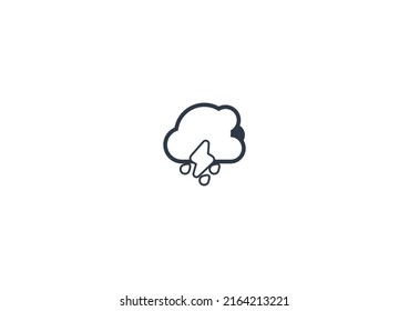 Nube con emoticono plano vectorial Lightning y Rain. Nube aislada con ilustración de Lightning y Rain. Icono de nube con relámpago y lluvia