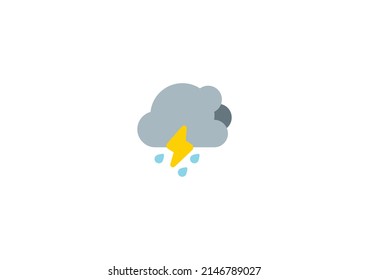 Cloud with Lightning and Rain Vector Isolated Emoticon.