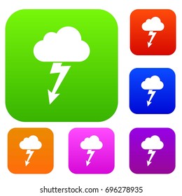 Cloud with lightning set icon in different colors isolated vector illustration. Premium collection