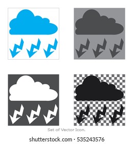 Cloud with lightning Set icons with four Color Variations of flat style. Vector illustration.
