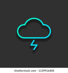 cloud and lightning. simple outline icon. linear symbol with thin outline. Colorful logo concept with soft shadow on dark background. Icon color of azure ocean