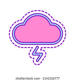 cloud and lightning. simple outline icon. linear symbol with thin outline. Colored sketch with dotted border on white background