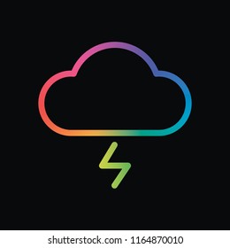 cloud and lightning. simple outline icon. linear symbol with thin outline. Rainbow color and dark background
