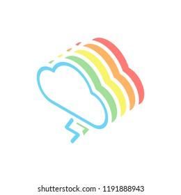 cloud and lightning. simple outline icon. linear symbol with thin outline. Stack of colorful isometric icons on white background