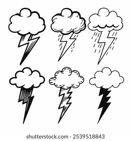 Nuvem e símbolo de raio. Sinal de tempestade. Ícone de tempo de tempestade 