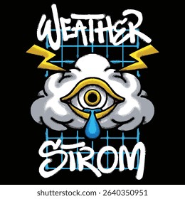 Cloud with Lightning and a Tearful Eye for streetwear illustration