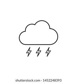 cloud with lightning thin line icon on white background. simple flat vector stormy weather symbol. eps 10
