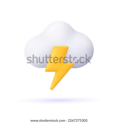 Cloud with lightning thunder, thunderstorm cloud. Weather, Meteo forecast concept. 3d vector icon. Cartoon minimal style.