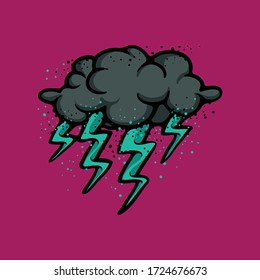 Cloud and lightning thunder. Weather event vector concept. Rain, gloomy and cloudy day illustration. Lightning strike