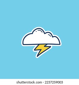 cloud with lightning thunder weather icon doodle hand drawing outline fill style