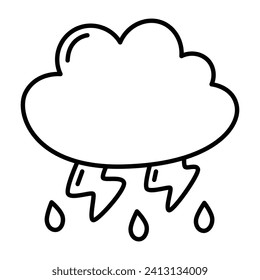icono de la línea de tormenta de lluvia tormentosa en la nube y el rayo. ilustración vectorial.