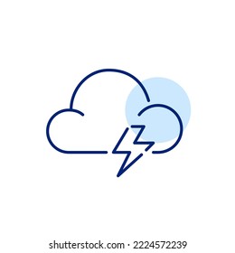 Cloud with lightning. Thunderstorm weather forecast icon. Pixel perfect, editable stroke design