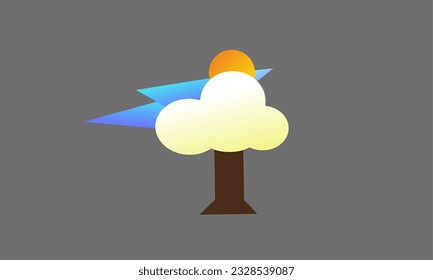 cloud, lightning, tree and sun abstract logo icon creative design