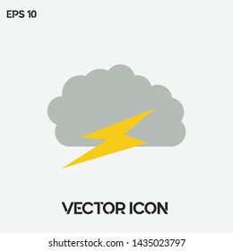 Cloud and lightning vector icon. Flat illustration of cloud and lightning vector icon for web. Premium quality.