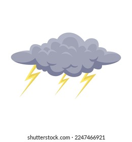 Cloud with lightning vector illustration. Drawing of rain or thunder cloud for sky pattern isolated on white background. Weather, summer or autumn concept