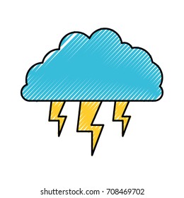 cloud with lightnings in colored crayon silhouette vector illustration