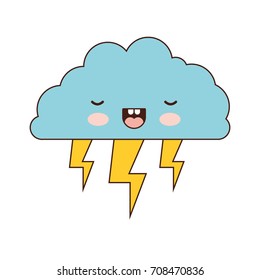 cloud with lightnings colorful kawaii silhouette vector illustration