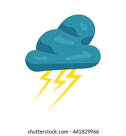 Cloud and lightnings icon in cartoon style on a white background