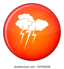 Cloud with lightnings icon in red circle isolated on white background vector illustration