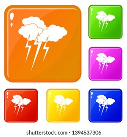 Cloud with lightnings icons set collection vector 6 color isolated on white background