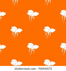 Cloud with lightnings pattern repeat seamless in orange color for any design. Vector geometric illustration