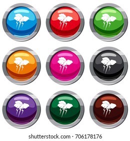 Cloud with lightnings set icon isolated on white. 9 icon collection vector illustration