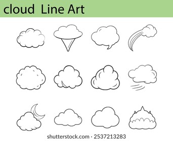Cloud Line Art Icons Set Illustration