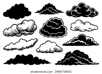Cloud line art monochrome sky elements