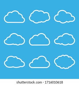 El Arte De La Línea Nube Establece El Color Blanco En Fondo Azul