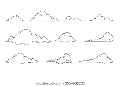 cloud line collection. set of cloudy line icons.