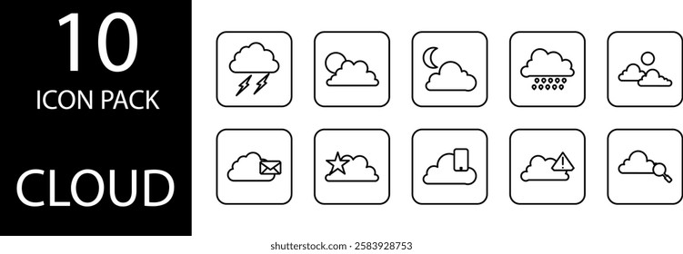 cloud line Editable Icons set. Cloud computing line icon with simple yet professional design, suitable for technology and IT projects. 