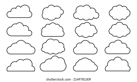 Cloud line icon set. Cloudscape sky weather symbol. Heaven sign. Graphic weather symbol clouds icon for text, design web service. Cloud web site app logo design. Vector illustration isolated on white
