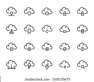 Cloud line icon set. Collection of vector symbol in trendy flat style on white background. Web sings for design.