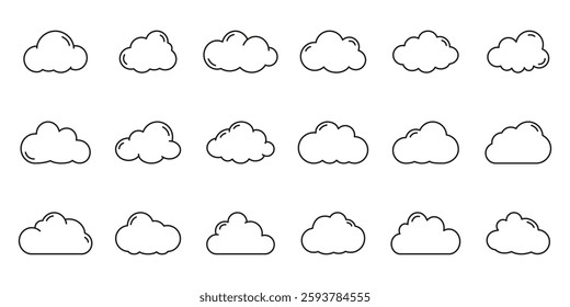 Cloud line icon set. Weather and atmosphere icons outline symbol collection. Editable stroke. Isolated vector illustration.