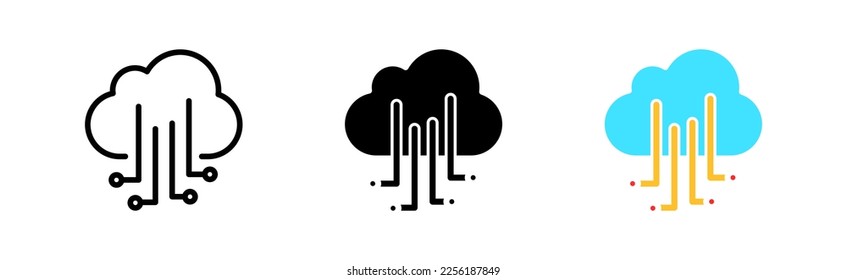 Cloud line icon. Cloud storage, exchange, neural network, data store, database, remote access, cloud service, artificial intelligence. Vector icon in line, black and colorful style on white background