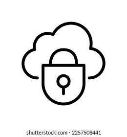 icono de la línea de nube. Almacenamiento en la nube, privacidad, contraseña, intercambio, base de datos, remoto, acceso, servicio en la nube, inteligencia artificial, seguridad. Concepto de almacén de datos. Icono de línea negra del vector
