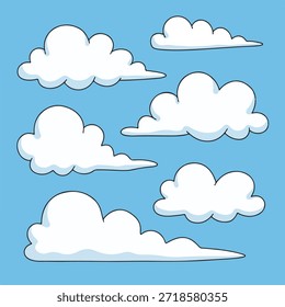 Cloud Line Icons Set Minimal Weather Symbols on Blue Background, Vector Illustration