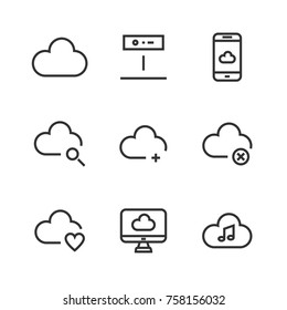 Cloud line icons. Thin line icons for cloud computing