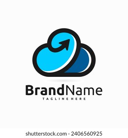 Cloud Line Logo with Arrow sign on white background