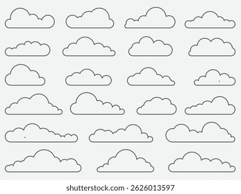 Cloud line shape, graphic clouds outline, cloudy line simple
