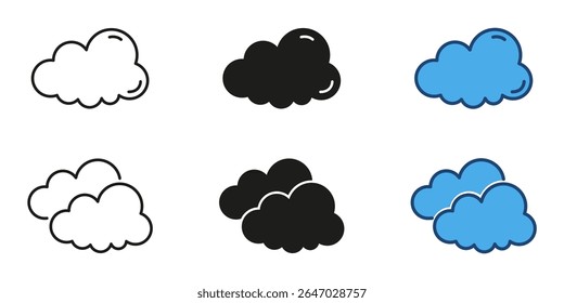 Cloud line and solid icon set. Cloud shaped symbols in various styles. Perfect weather symbol collection. Isolated vector illustration.