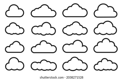 Cloud line vector icon. Set of cloud line isolated signs or icon. Abstract shape. Linear graphic. Cloud outline set.
