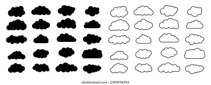 Cloud line vector icon. Set of cloud line isolated signs or icon. Abstract shape. Linear graphic. Cloud outline set. Isolated on white background. Vector illustration