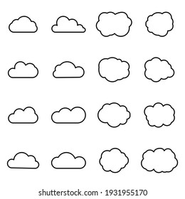 Cloud line web icons. Cloud shape linear set for download or cloud computing signs