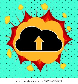 Cloud loading sign, pop art explosion, vector illustration