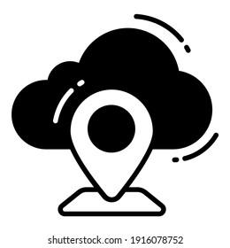 Cloud Location icon related Map location and navigation black icon. Traffic and travel vector icon.