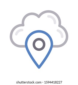 cloud location vector color line icon 