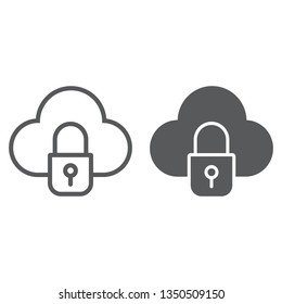 Cloud and lock line and glyph icon, data and protect, cloud security sign, vector graphics, a linear pattern on a white background, eps 10.